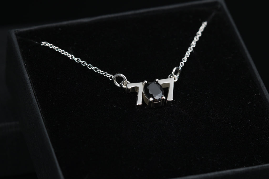 Detail of black cubic zirconia in 707 necklace