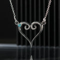Silver heart necklace with aquamarine stone – Kokoro Necklace