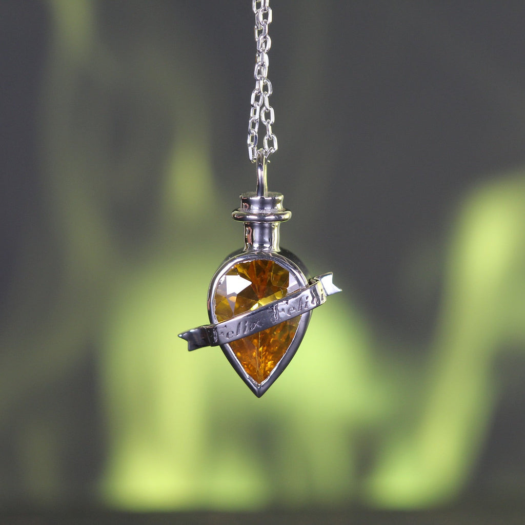 Detailed view of potion pendant and chain