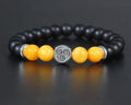 Kaze Bracelet en plata de ley con símbolo de aire, ónix negro y cuentas de ágata amarilla