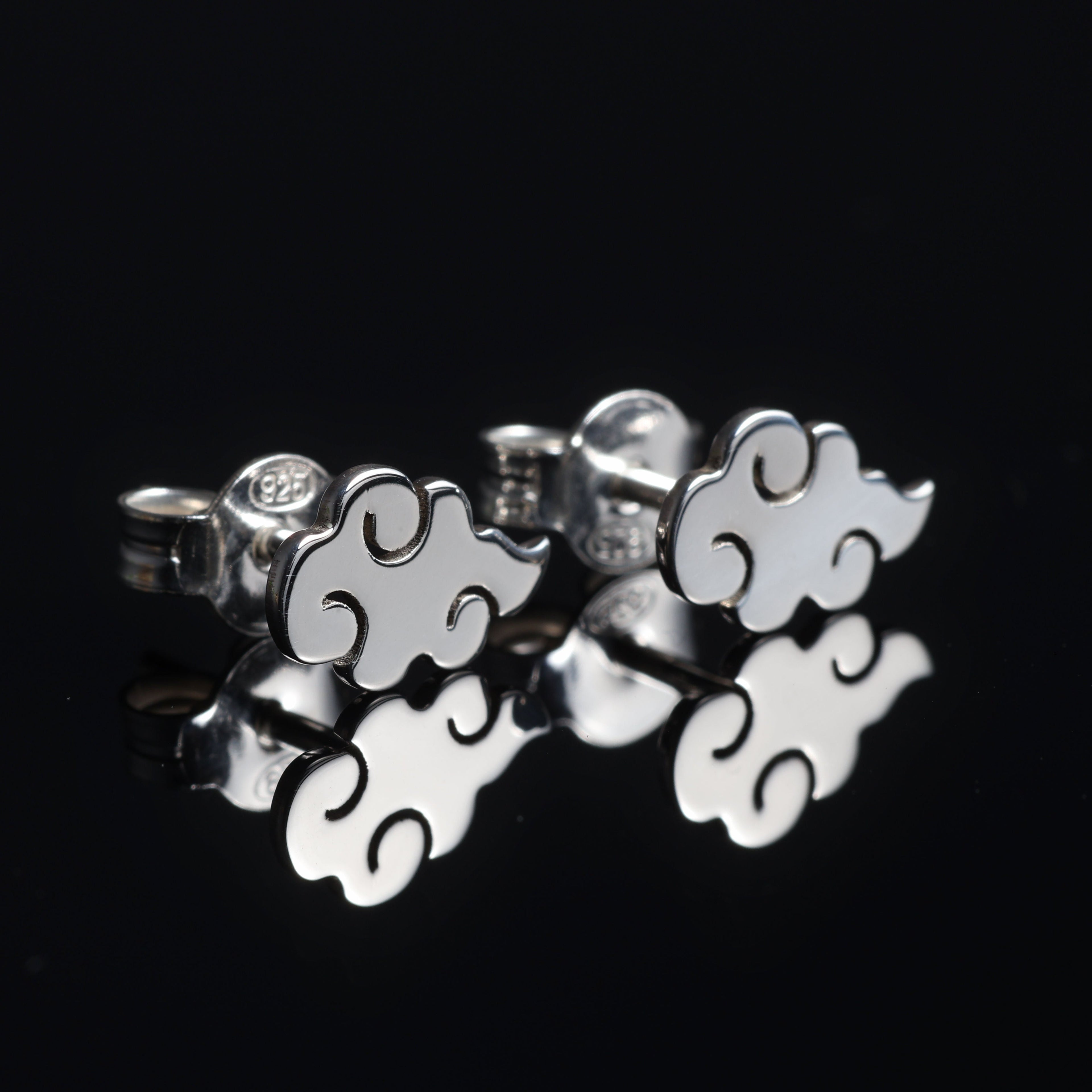 Detail of Kumo earrings showing clean cloud design in sterling silver