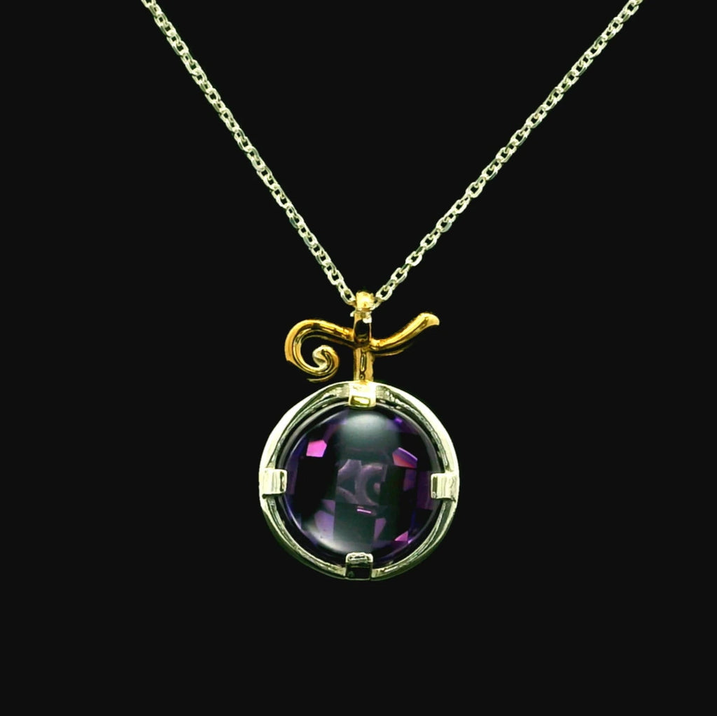 Purple fruit necklace worn – sterling silver pendant