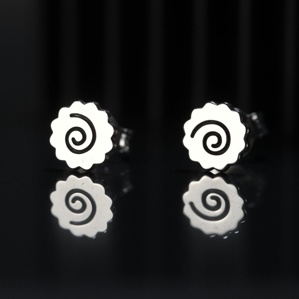 Ramen earrings in sterling silver with narutomaki spiral design