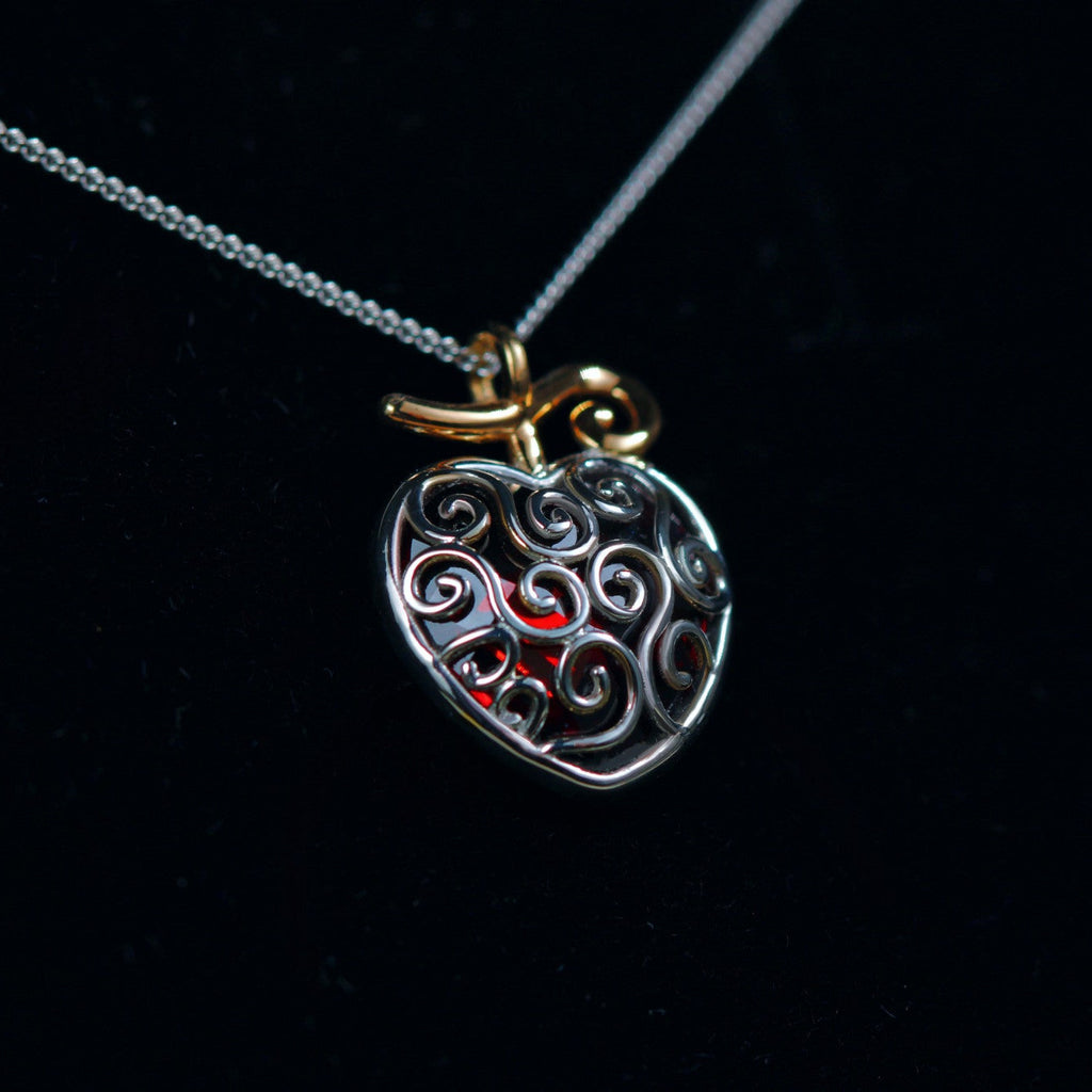 Detail of red heart cubic zirconia pendant