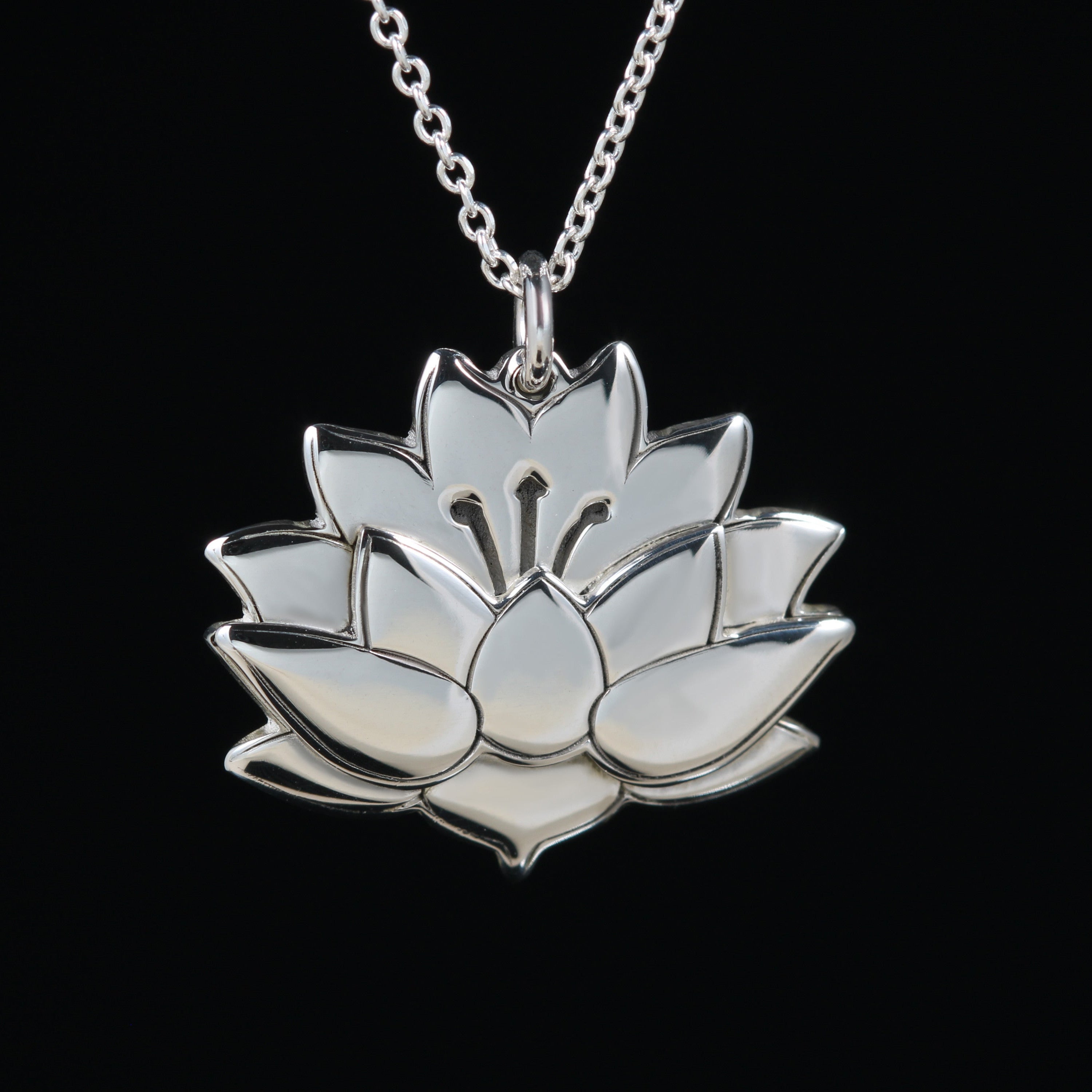 Ren necklace worn – lotus flower pendant