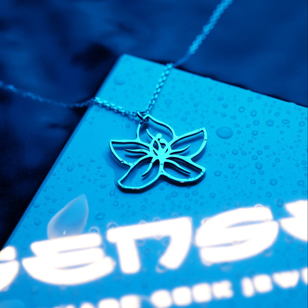 Full view of tsuki no namida necklace in sterling silver