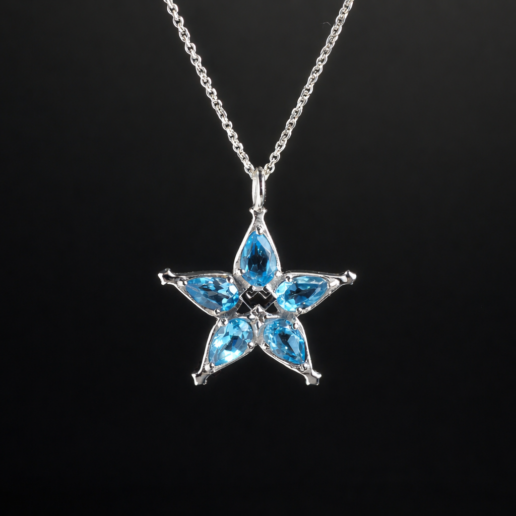 Detalle de los topacios naturales azules en Wayfinder Necklace